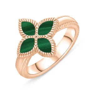 18ct Rose Gold Malachite Eden Marquise Flower Ring