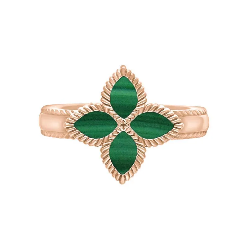 18ct Rose Gold Malachite Eden Marquise Flower Ring