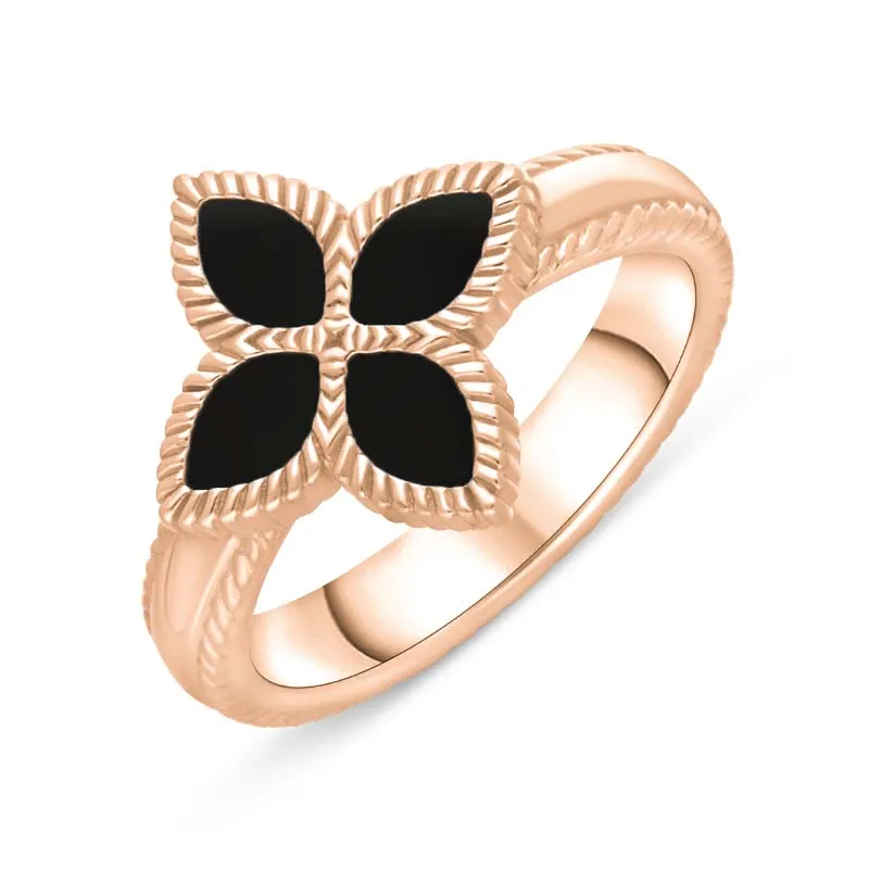 18ct Rose Gold Whitby Jet Eden Marquise Flower Ring