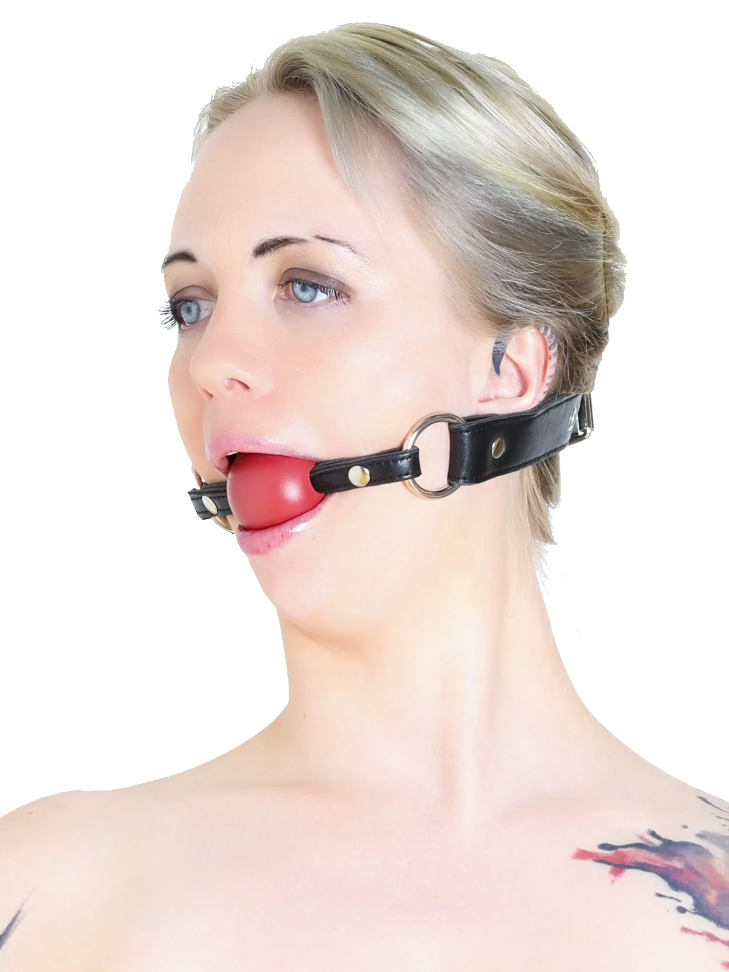 Black Leather Gag with Red Ball