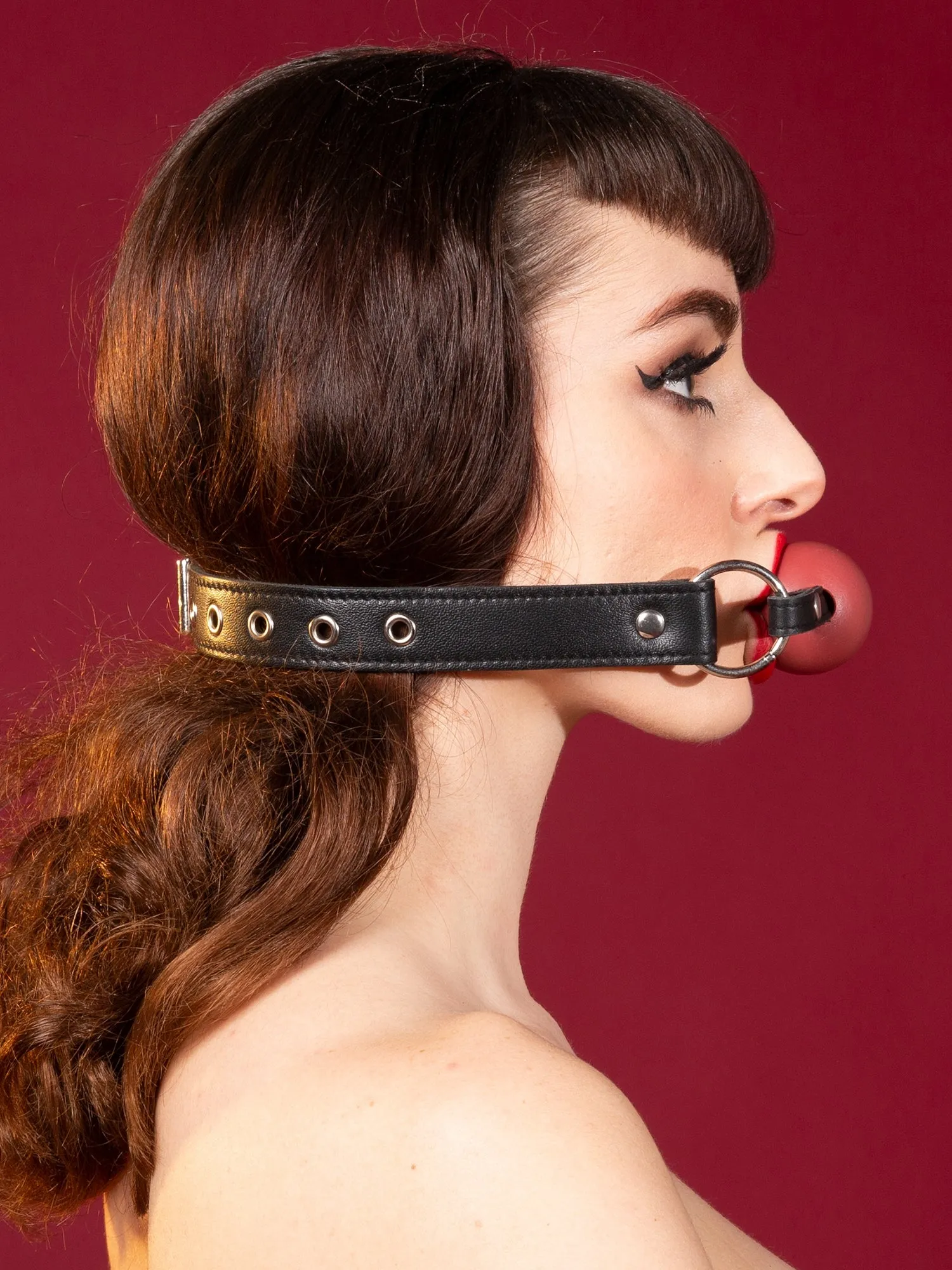 Black Leather Gag with Red Ball