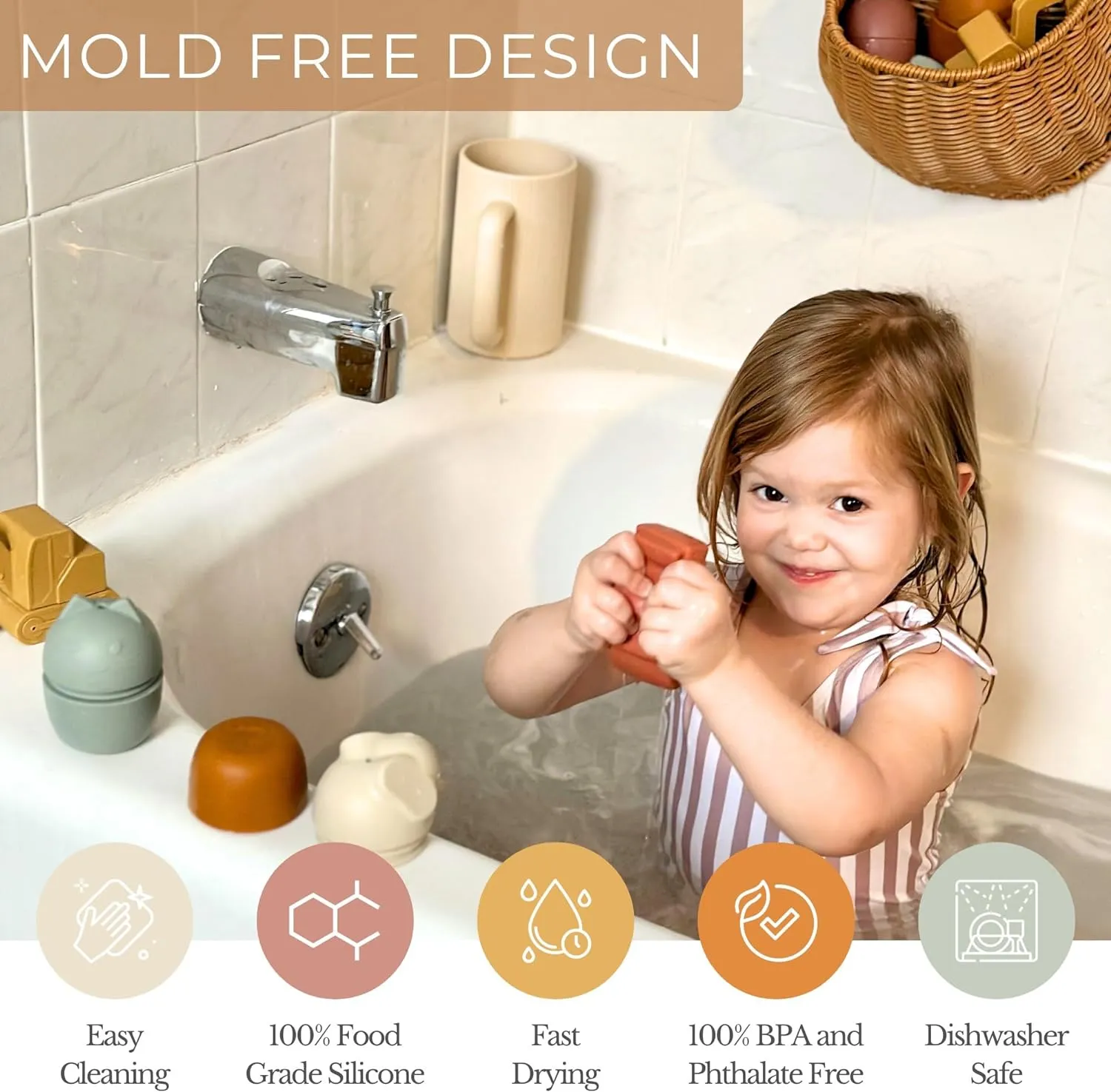 Brooklyn Neutral: Mold Free Non-Toxic Silicone Bath Toys for Kids