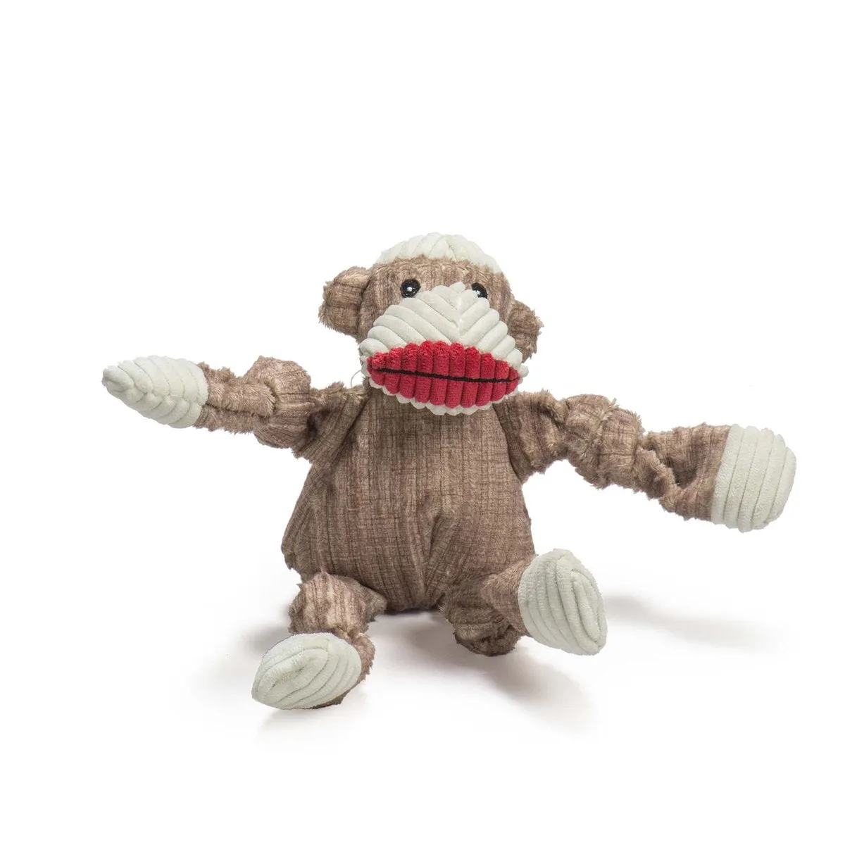 HuggleHounds Knottie Durable Squeaky Plush Dog Toy, Sock Monkey