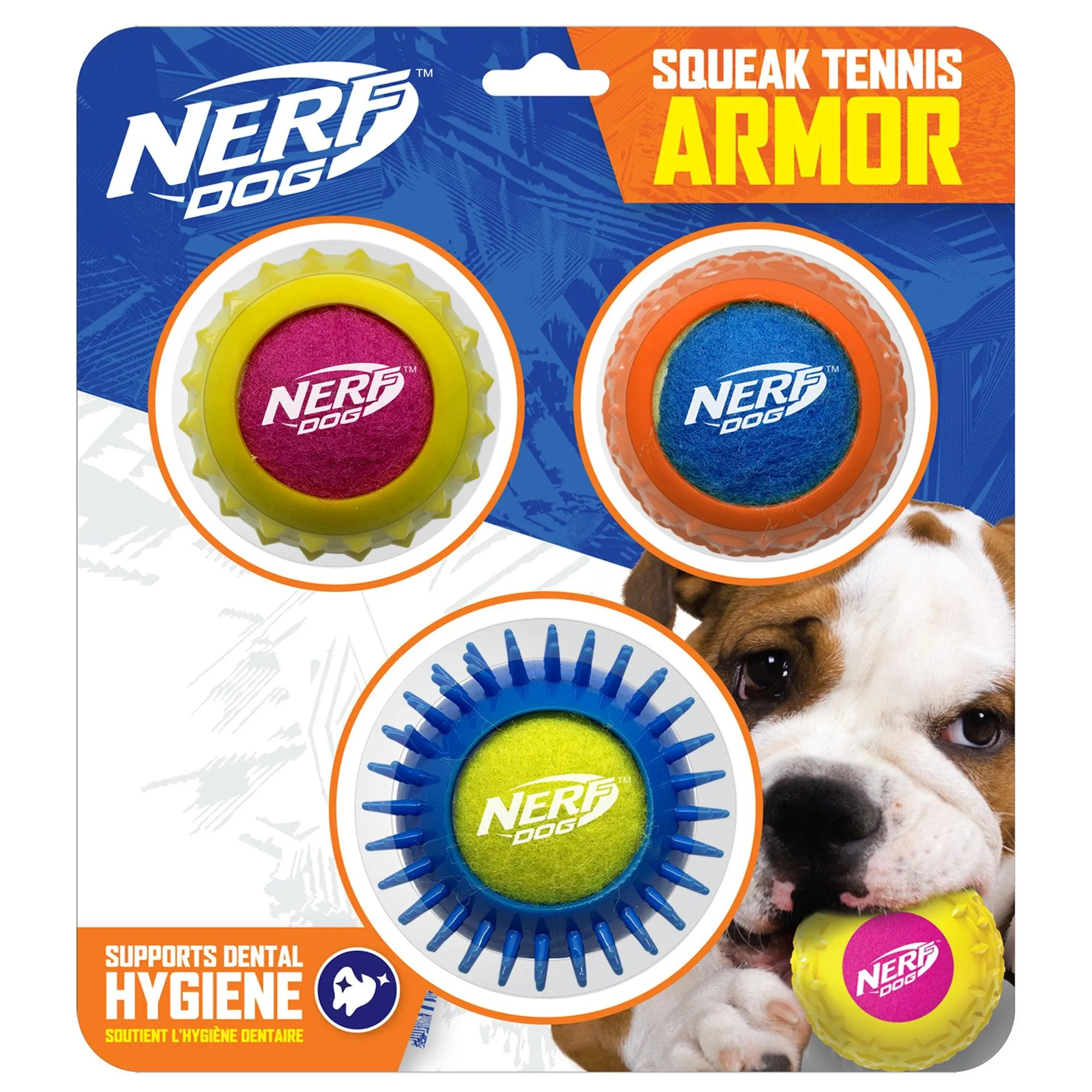 Nerf Dog Squeak Tennis Armour - 3 Pack